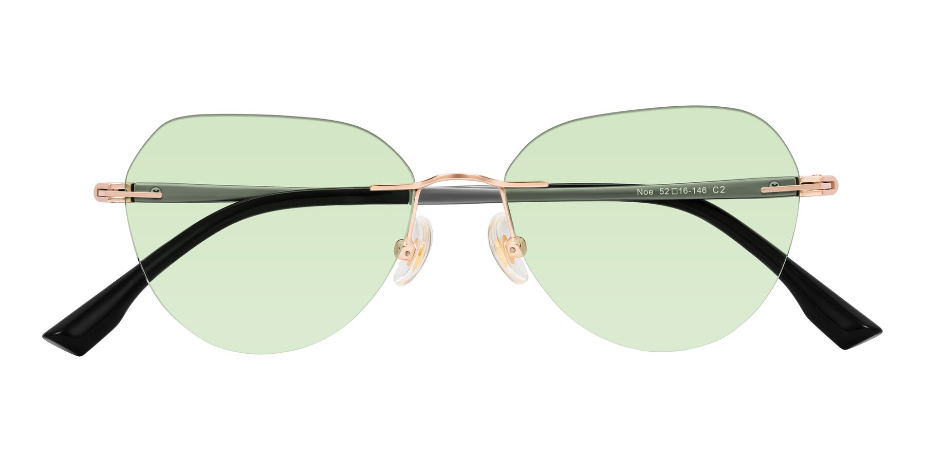 Folded Front of Noe in Rose Gold/Gray with Light Green Tinted Lenses