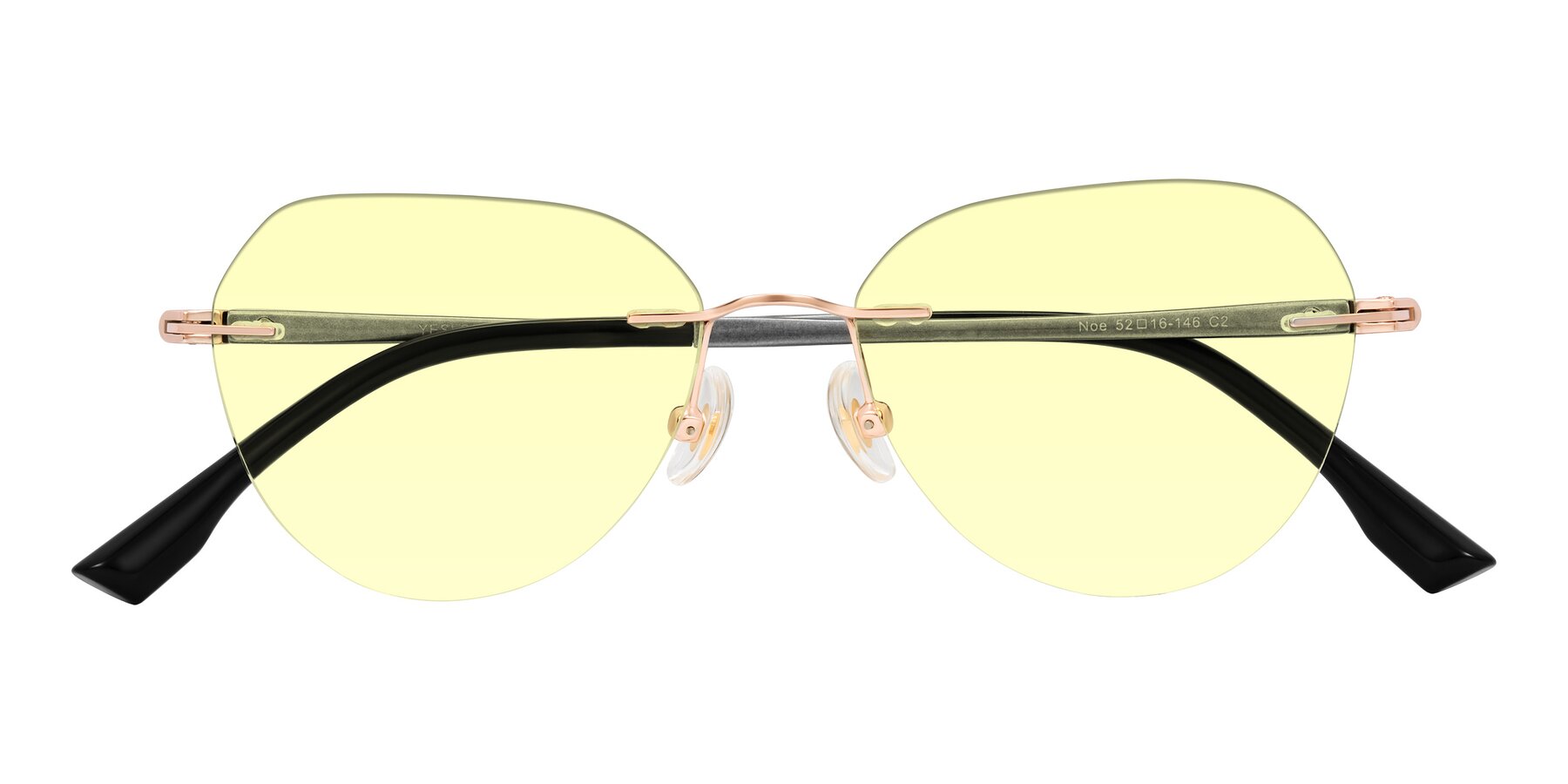 Folded Front of Noe in Rose Gold/Gray with Light Yellow Tinted Lenses