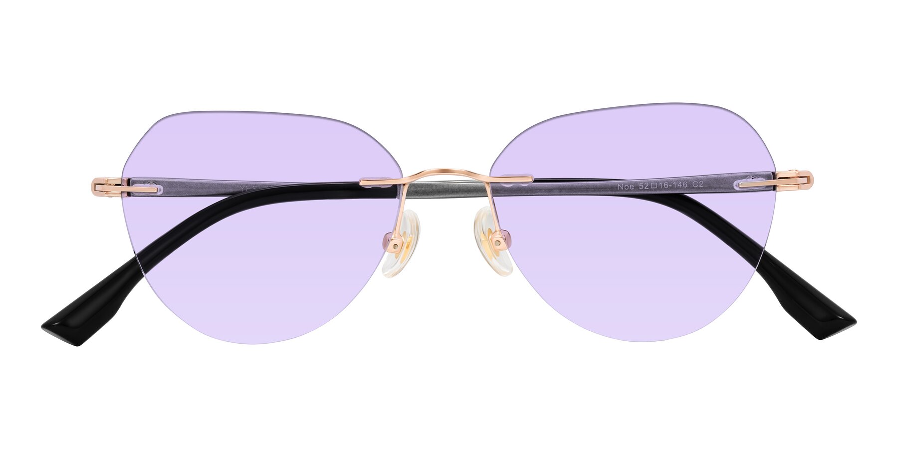 Folded Front of Noe in Rose Gold/Gray with Light Purple Tinted Lenses