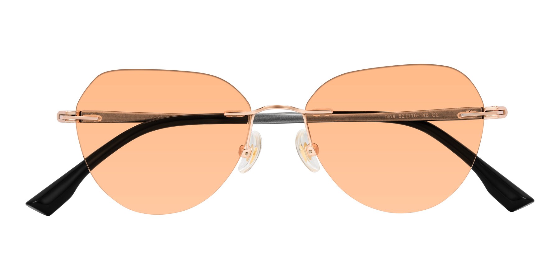 Folded Front of Noe in Rose Gold/Gray with Light Orange Tinted Lenses