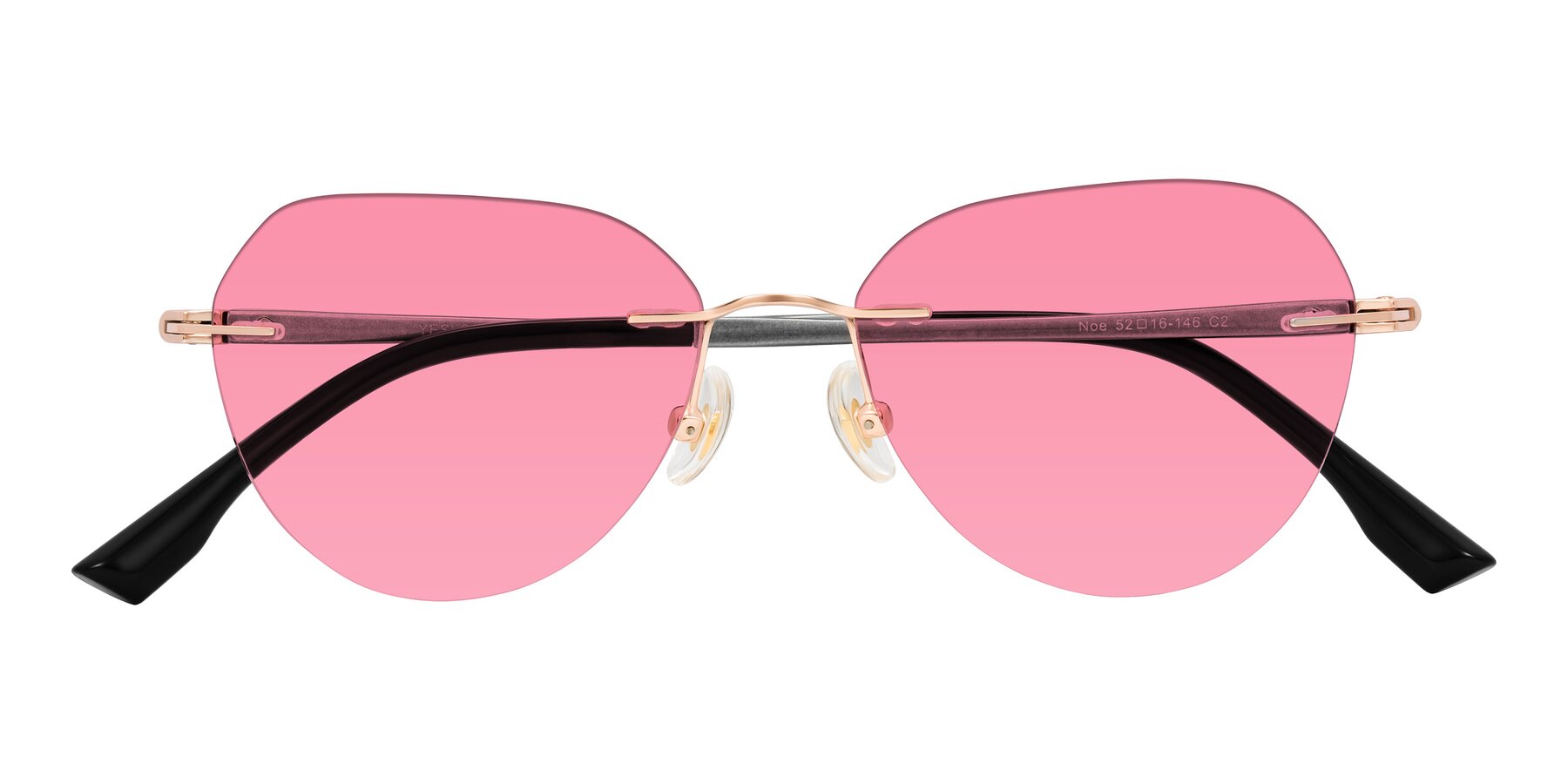 Folded Front of Noe in Rose Gold/Gray with Pink Tinted Lenses