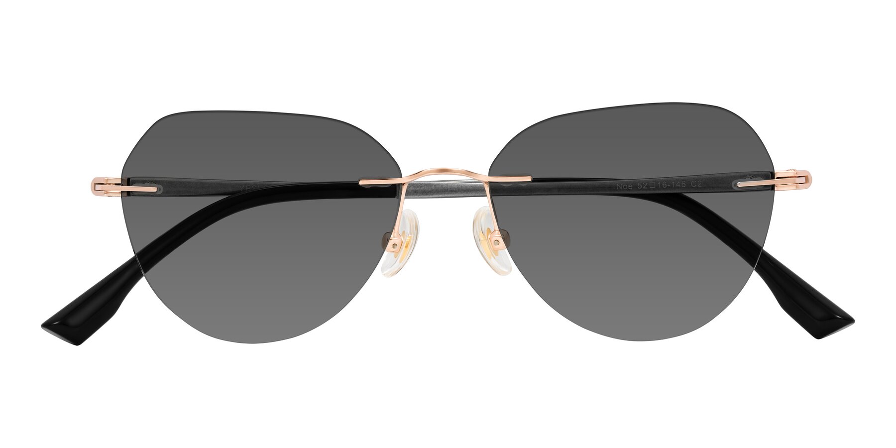 Folded Front of Noe in Rose Gold/Gray with Medium Gray Tinted Lenses