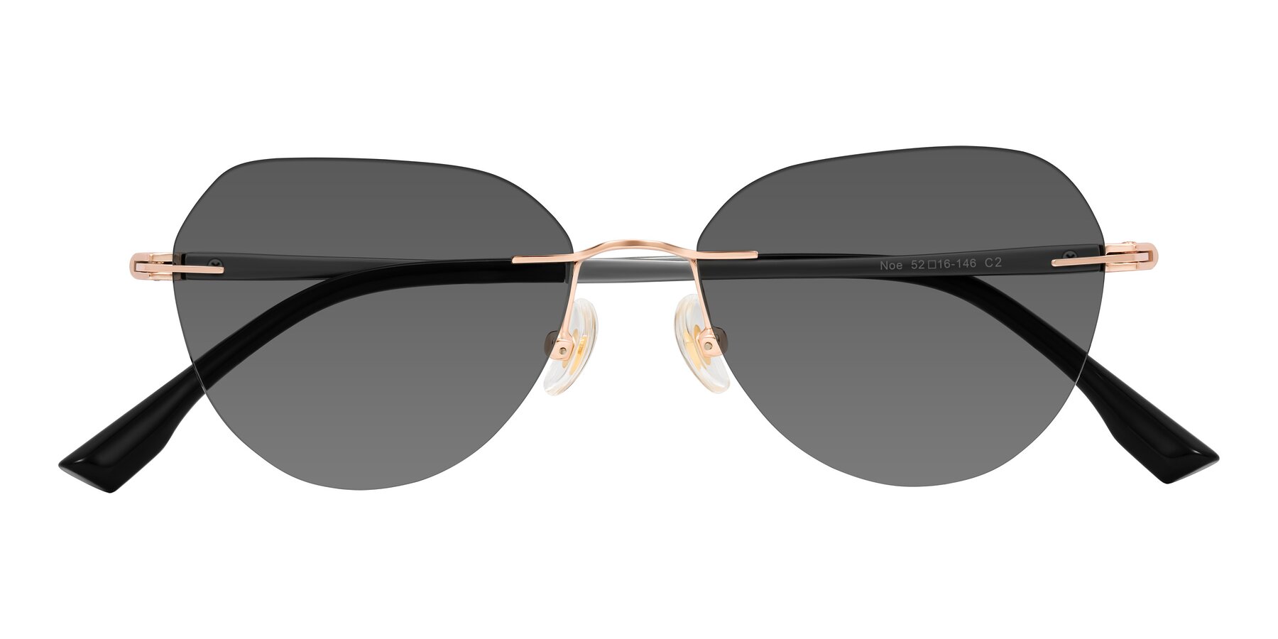 Folded Front of Noe in Rose Gold/Gray with Medium Gray Tinted Lenses