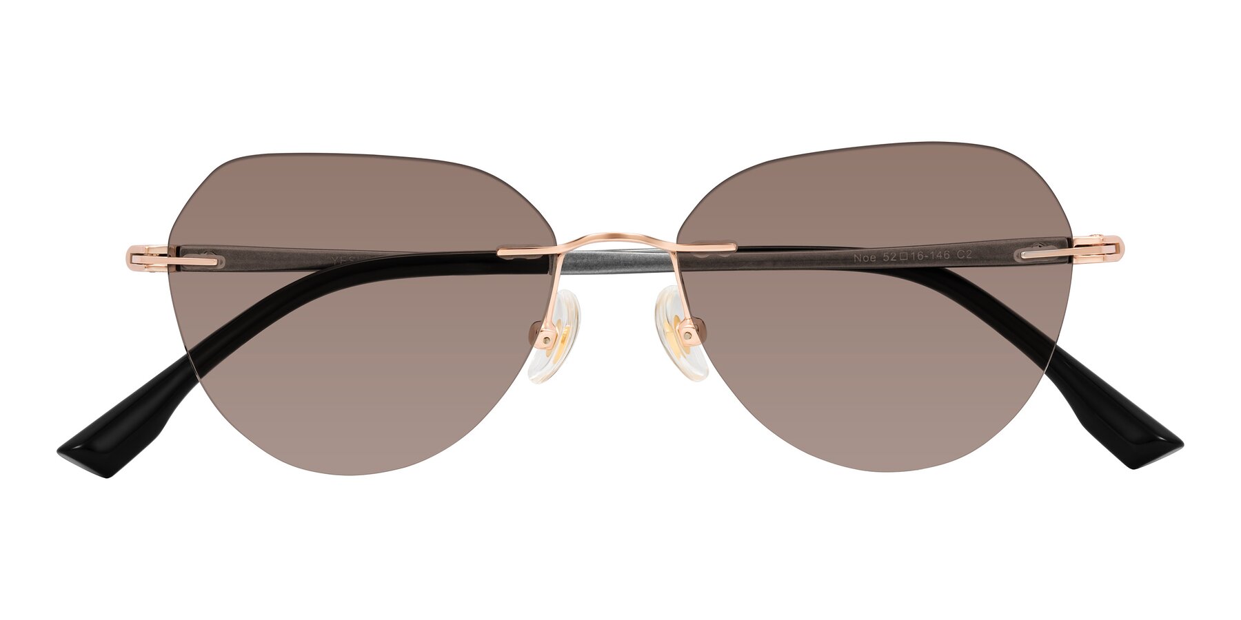 Folded Front of Noe in Rose Gold/Gray with Medium Brown Tinted Lenses