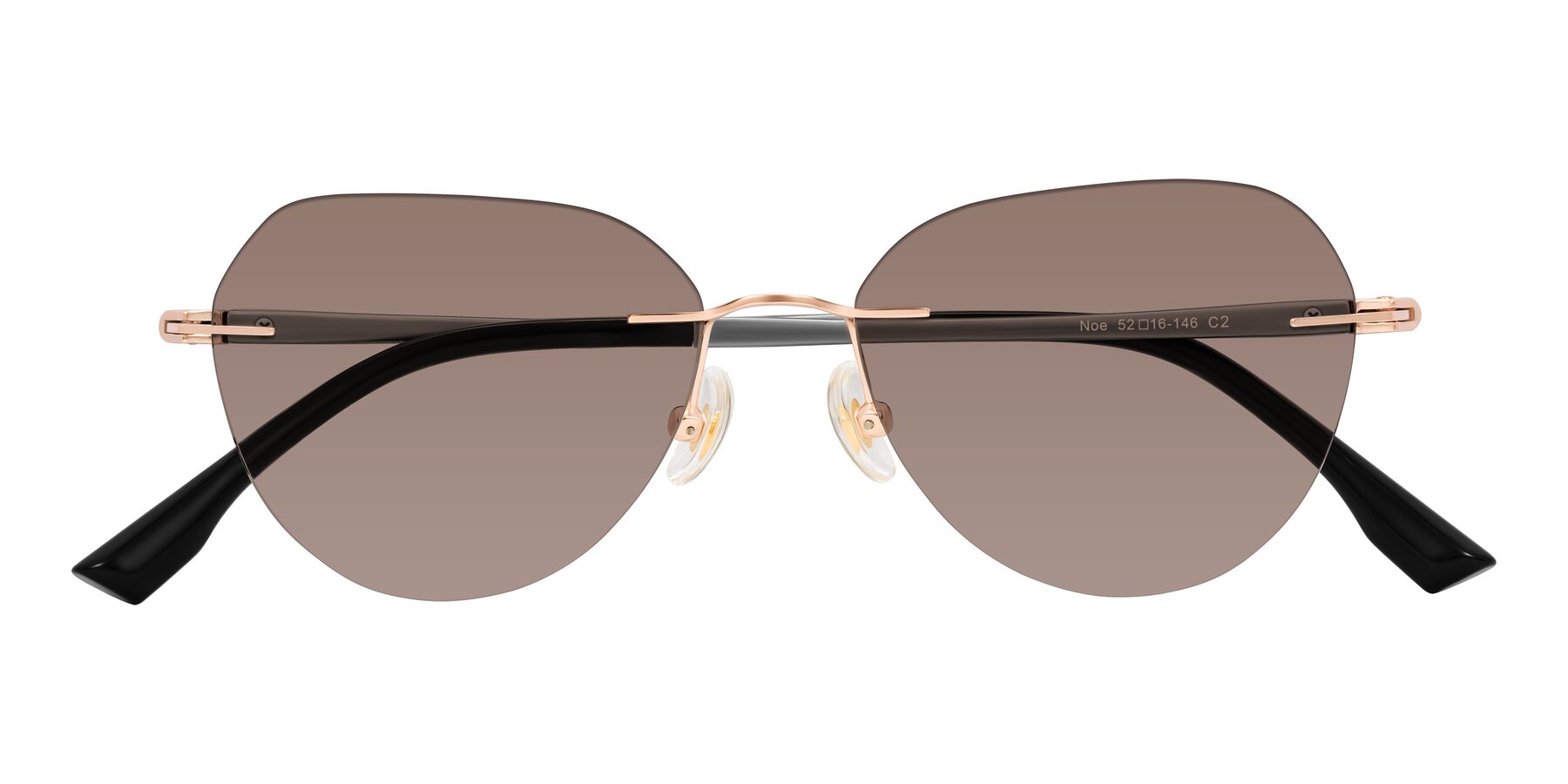 Folded Front of Noe in Rose Gold/Gray with Medium Brown Tinted Lenses