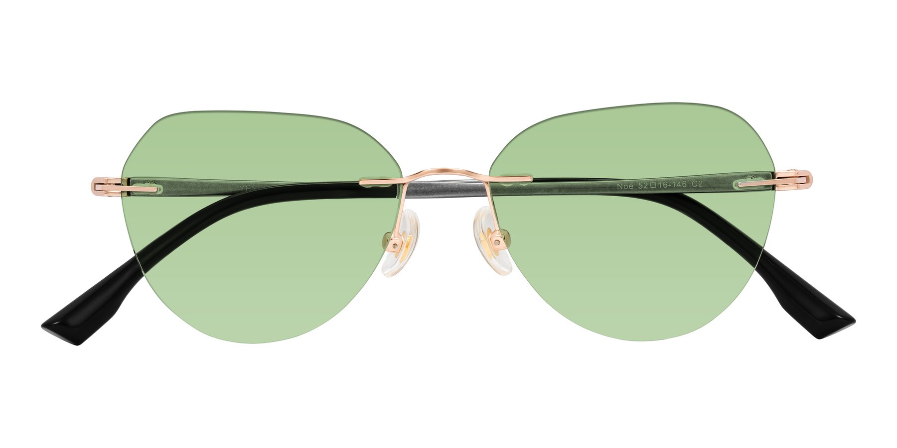 Folded Front of Noe in Rose Gold/Gray with Medium Green Tinted Lenses