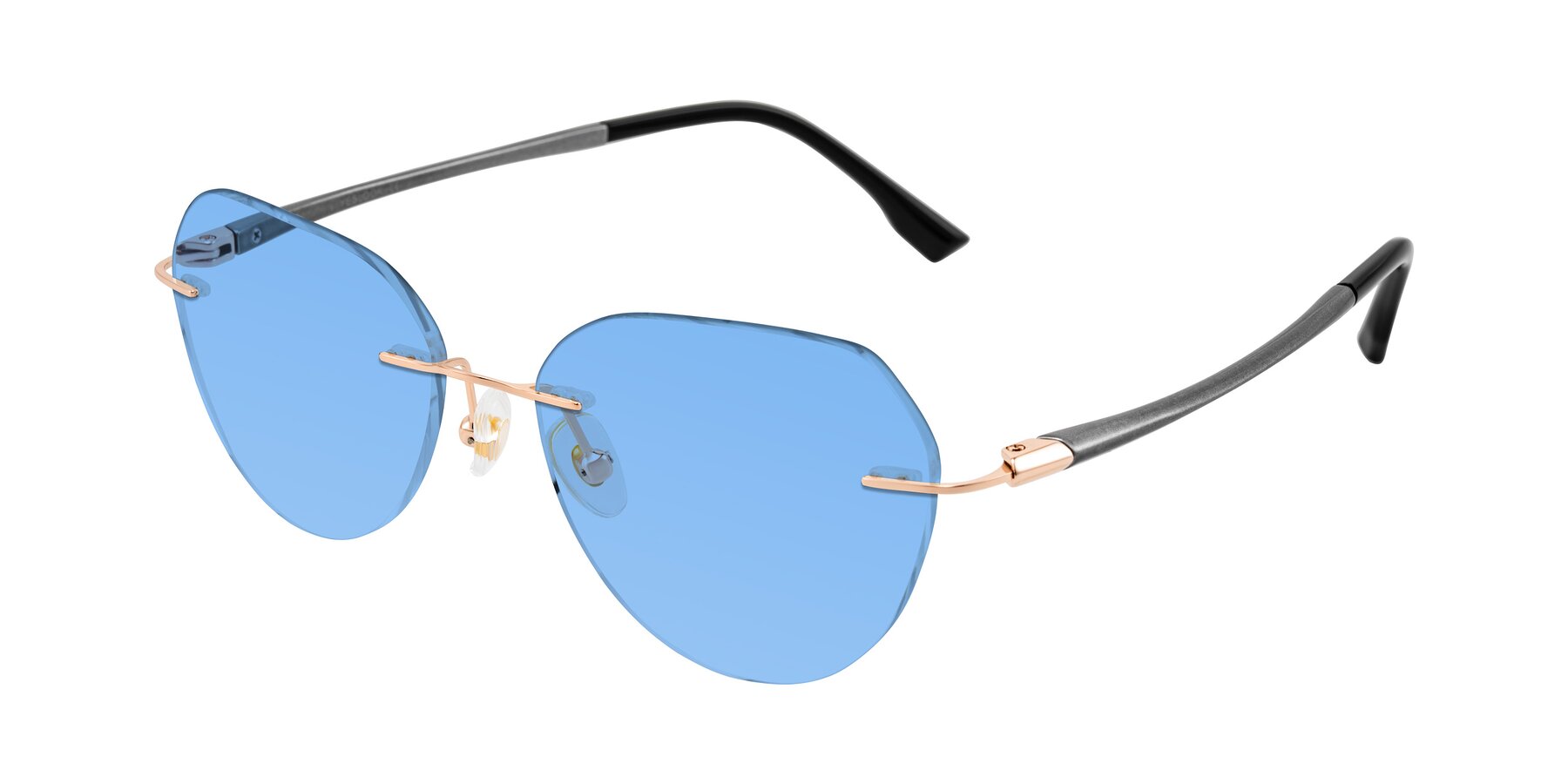 Angle of Noe in Rose Gold/Gray with Medium Blue Tinted Lenses