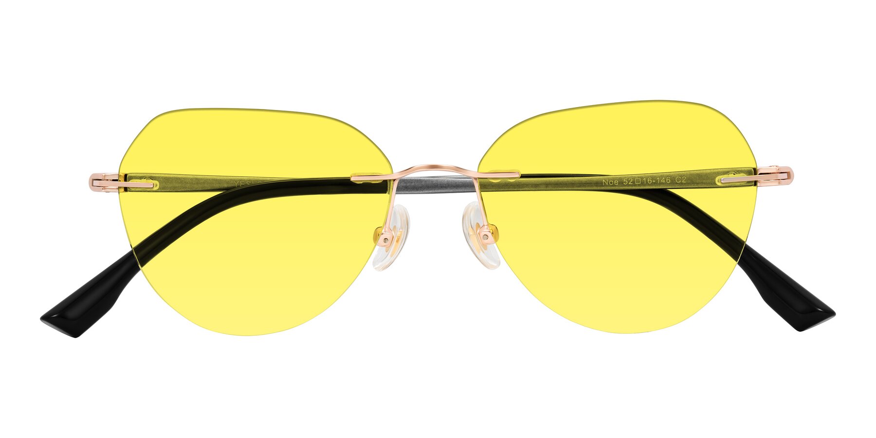 Folded Front of Noe in Rose Gold/Gray with Medium Yellow Tinted Lenses