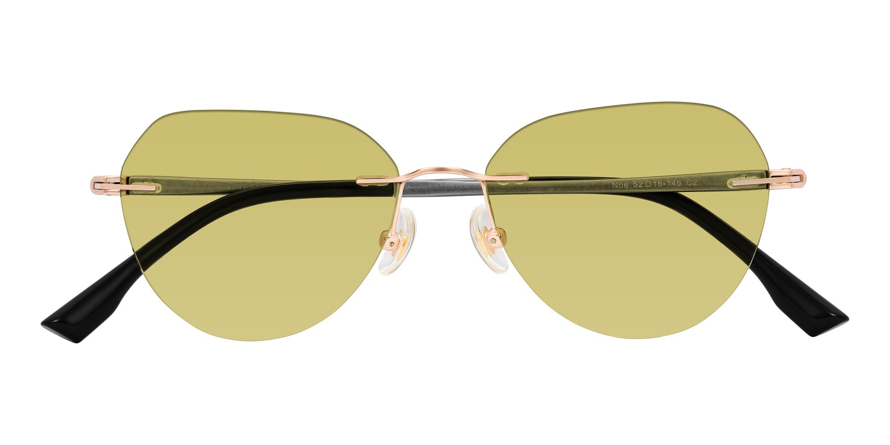 Folded Front of Noe in Rose Gold/Gray with Medium Champagne Tinted Lenses