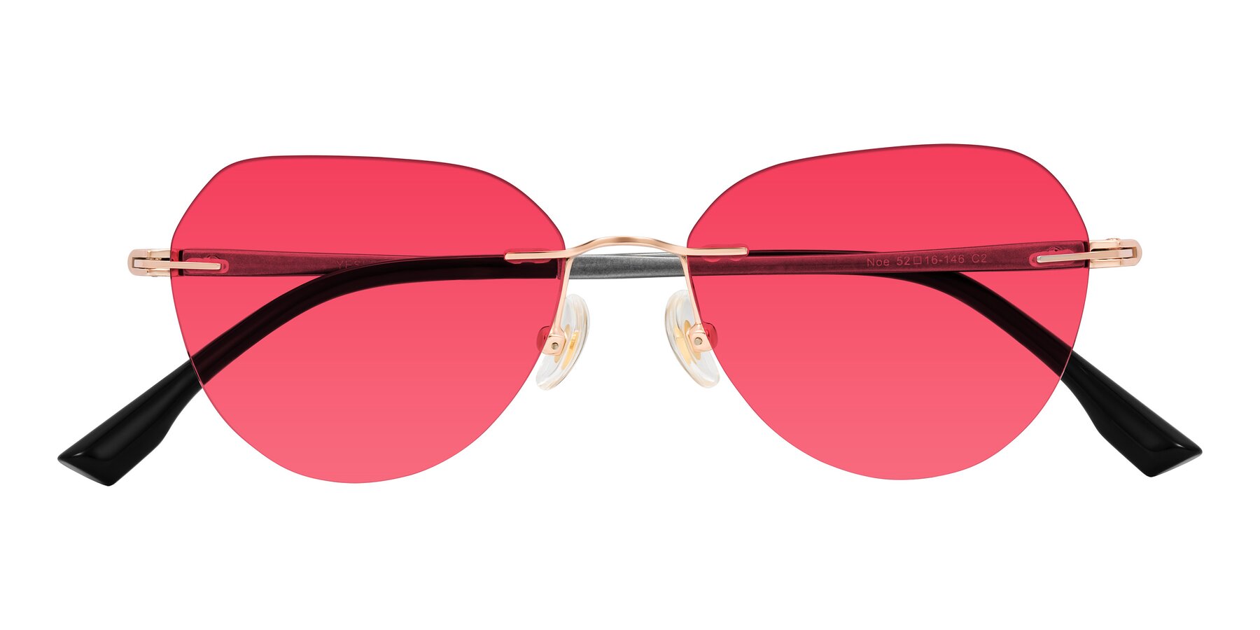 Folded Front of Noe in Rose Gold/Gray with Red Tinted Lenses