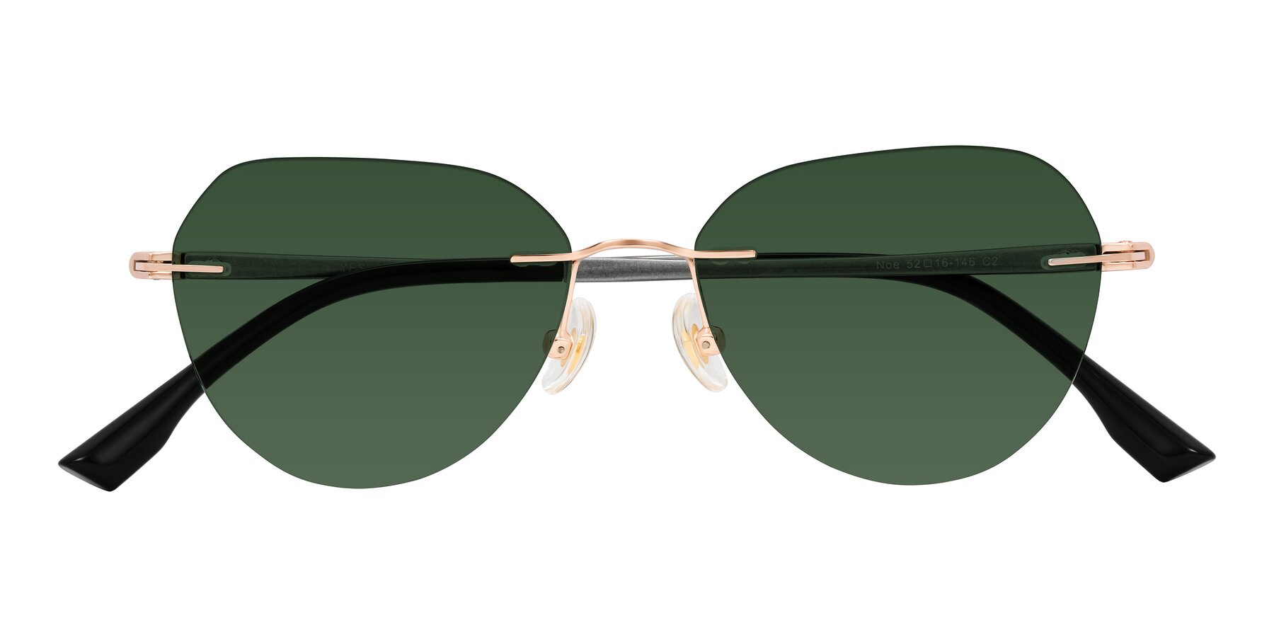 Folded Front of Noe in Rose Gold/Gray with Green Tinted Lenses