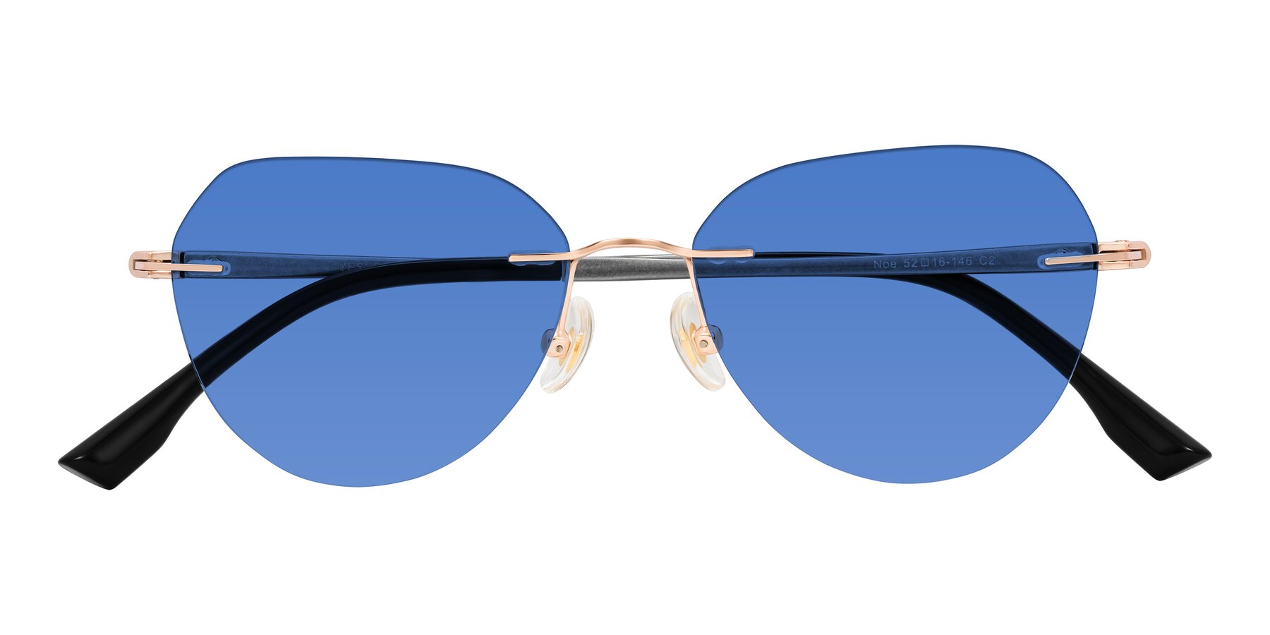 Folded Front of Noe in Rose Gold/Gray with Blue Tinted Lenses