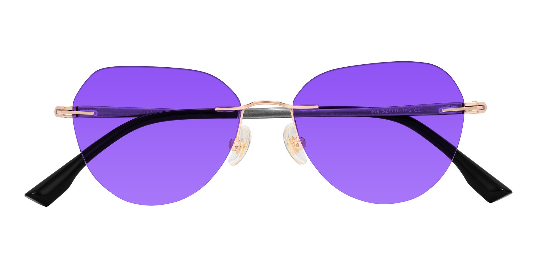 Folded Front of Noe in Rose Gold/Gray with Purple Tinted Lenses