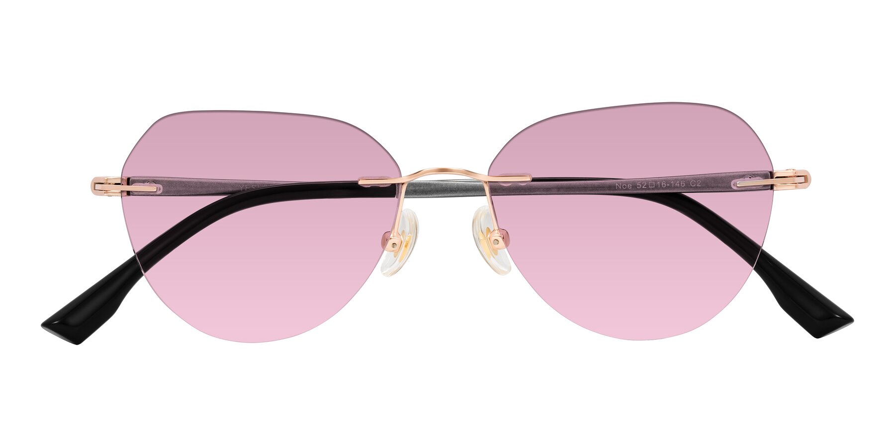 Folded Front of Noe in Rose Gold/Gray with Light Wine Tinted Lenses