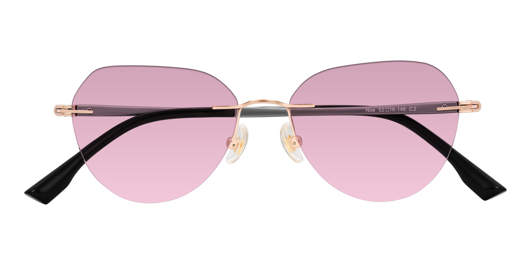 Folded Front of Noe in Rose Gold/Gray with Light Wine Tinted Lenses