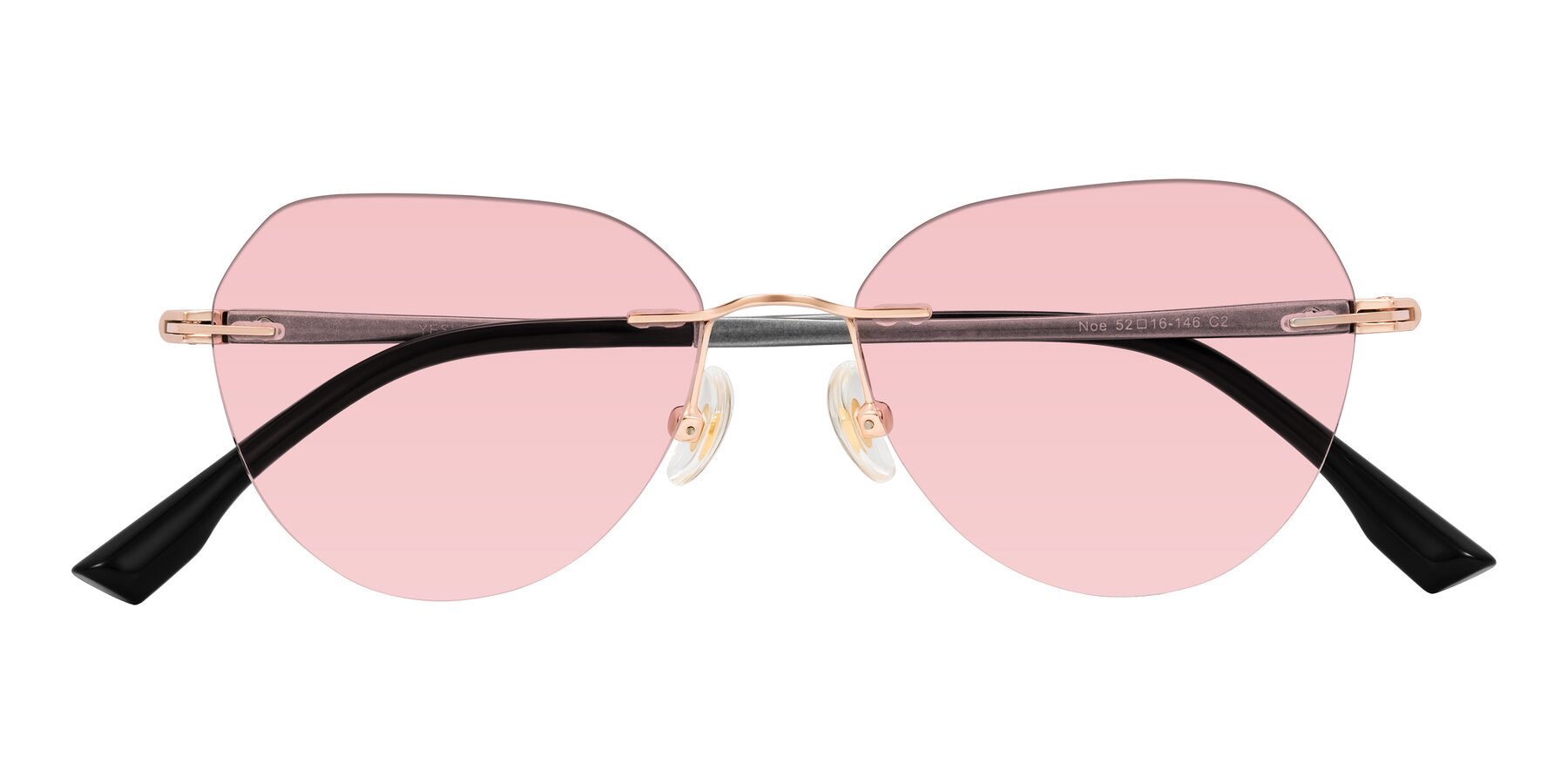 Folded Front of Noe in Rose Gold/Gray with Light Garnet Tinted Lenses