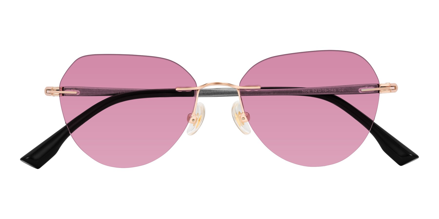 Folded Front of Noe in Rose Gold/Gray with Medium Wine Tinted Lenses