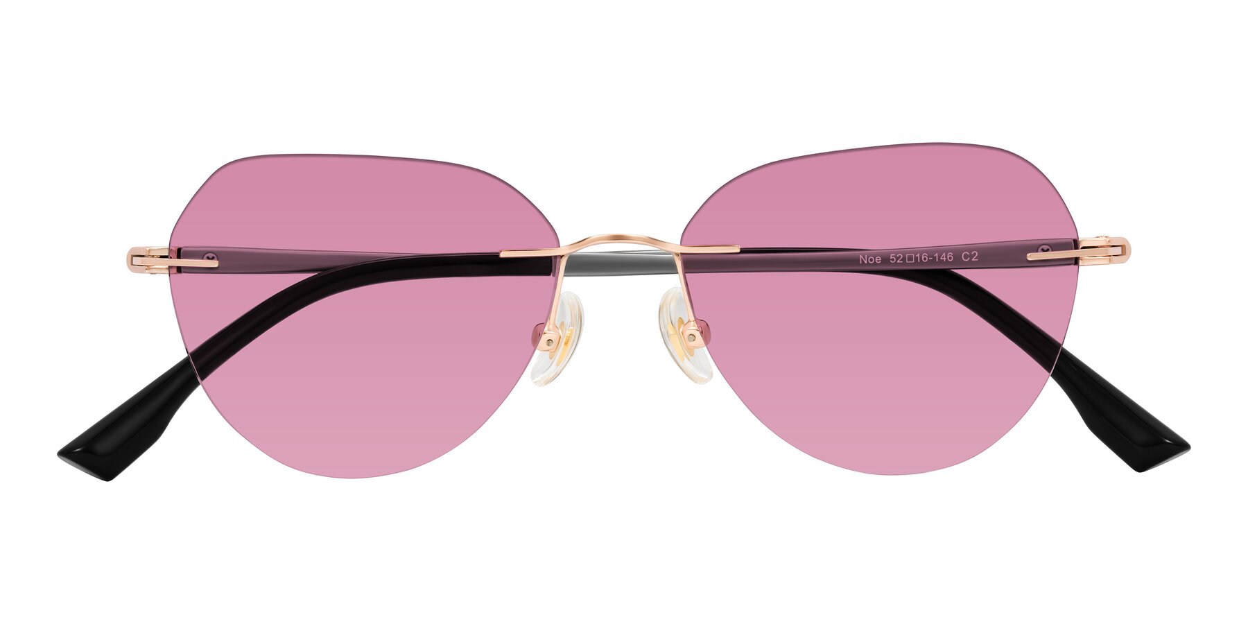 Folded Front of Noe in Rose Gold/Gray with Medium Wine Tinted Lenses