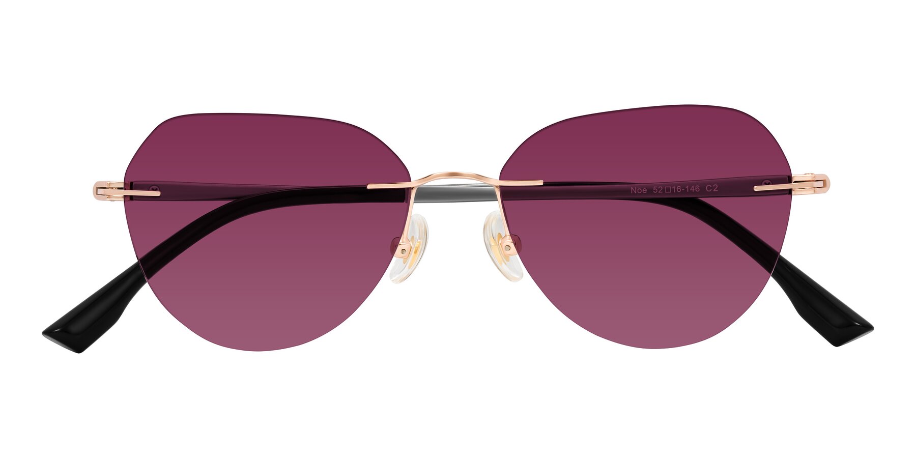 Folded Front of Noe in Rose Gold/Gray with Wine Tinted Lenses