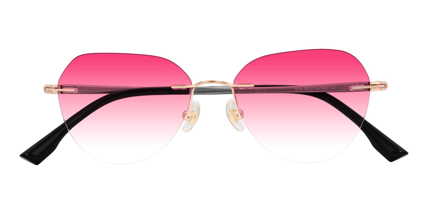 Folded Front of Noe in Rose Gold/Gray with Pink Gradient Lenses