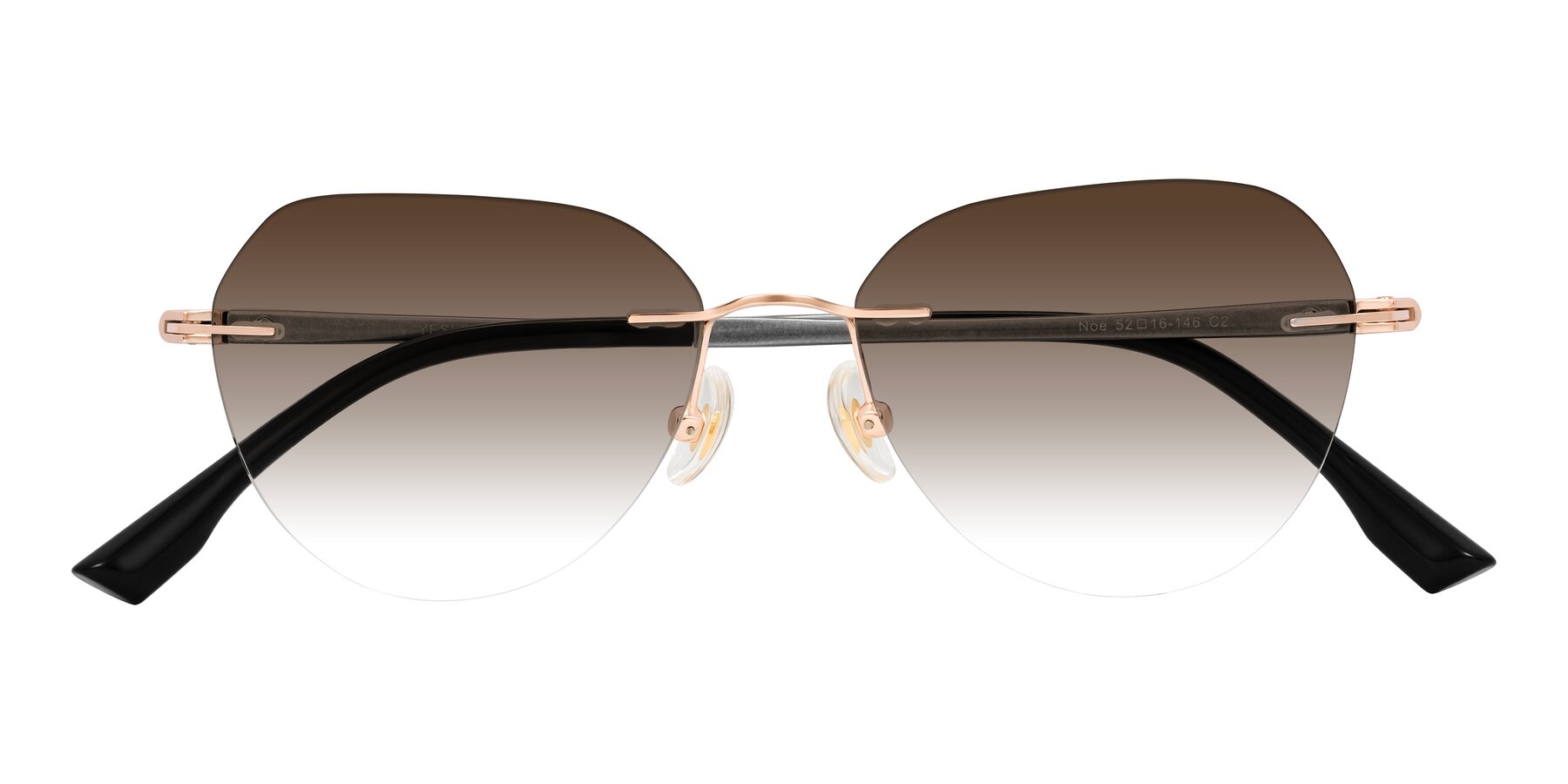 Folded Front of Noe in Rose Gold/Gray with Brown Gradient Lenses