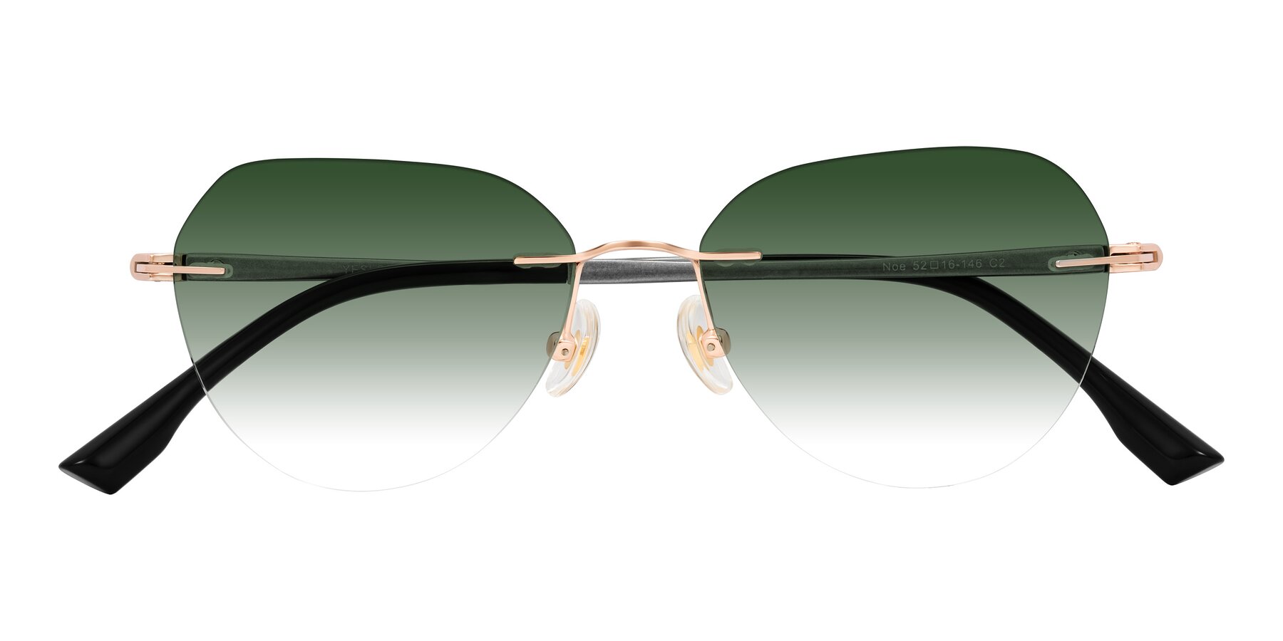 Folded Front of Noe in Rose Gold/Gray with Green Gradient Lenses