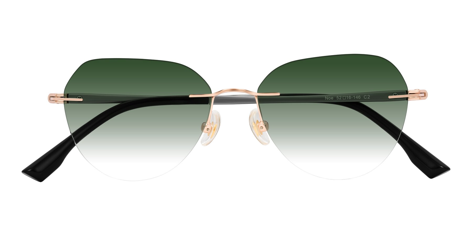 Folded Front of Noe in Rose Gold/Gray with Green Gradient Lenses