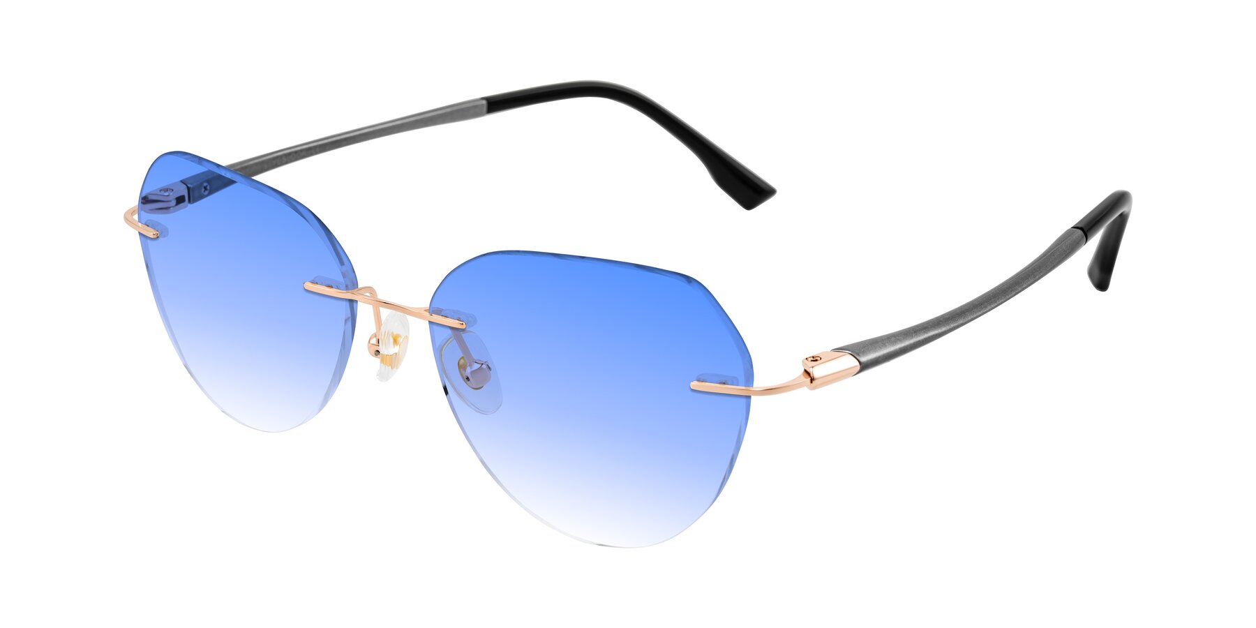 Angle of Noe in Rose Gold/Gray with Blue Gradient Lenses