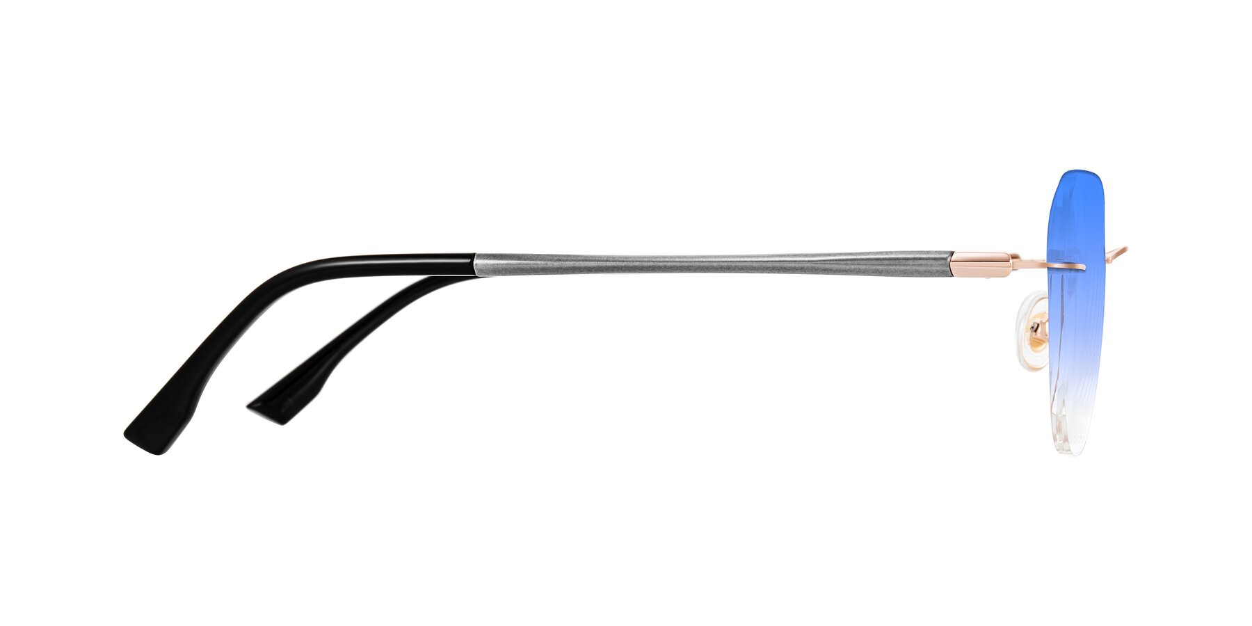 Side of Noe in Rose Gold/Gray with Blue Gradient Lenses