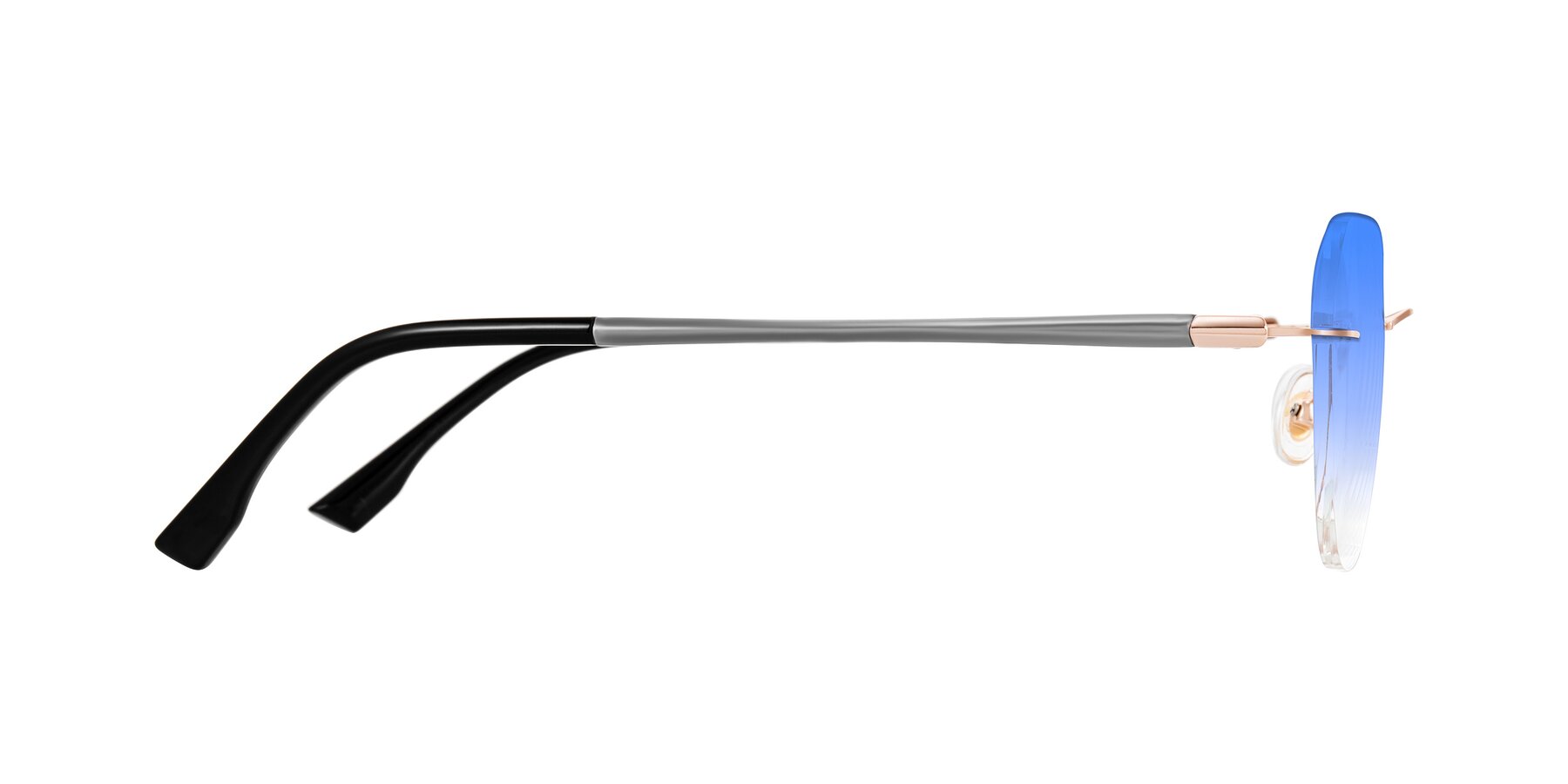 Side of Noe in Rose Gold/Gray with Blue Gradient Lenses