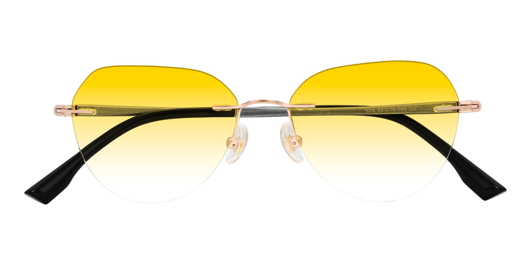 Folded Front of Noe in Rose Gold/Gray with Yellow Gradient Lenses