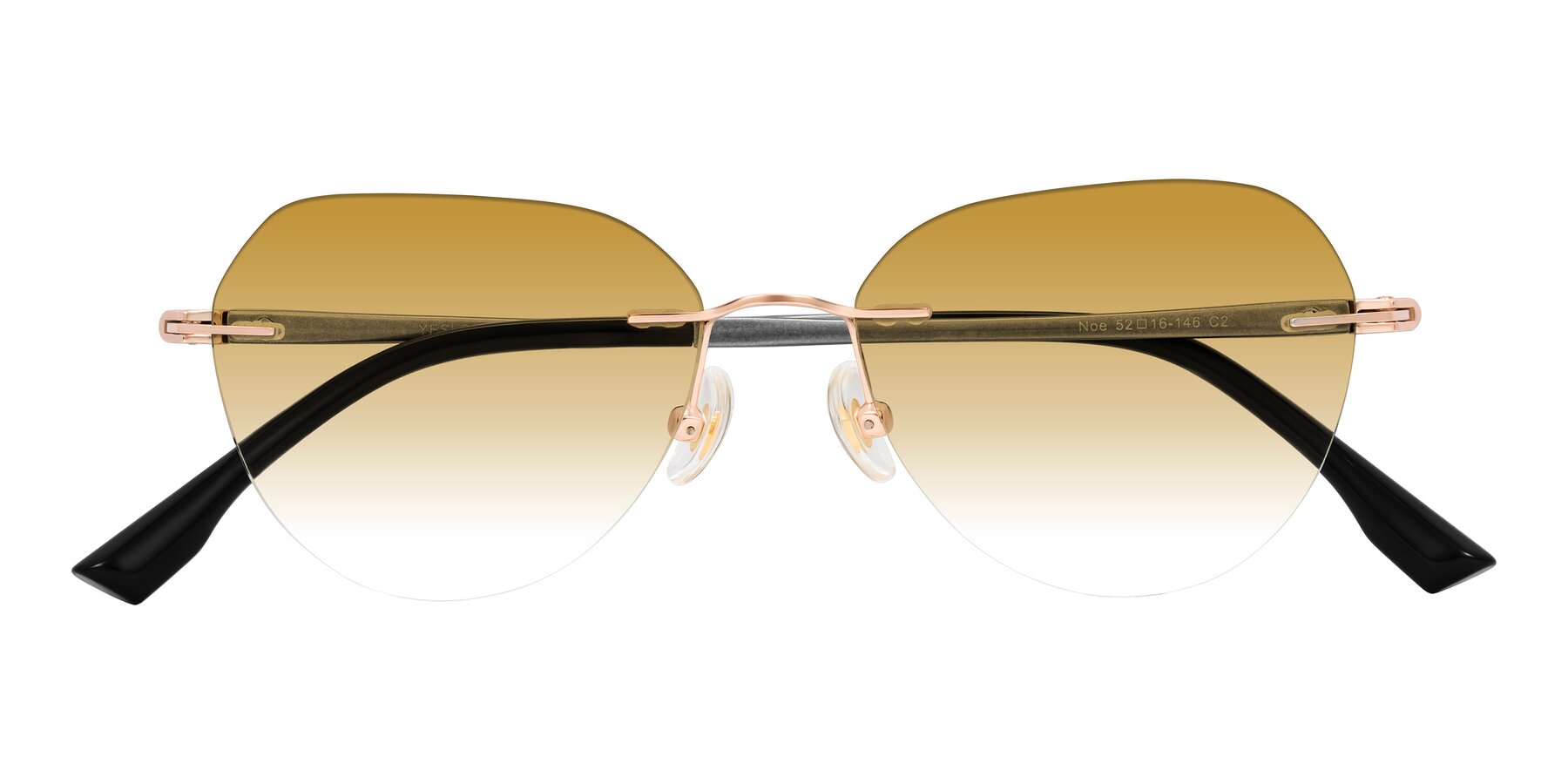 Folded Front of Noe in Rose Gold/Gray with Champagne Gradient Lenses