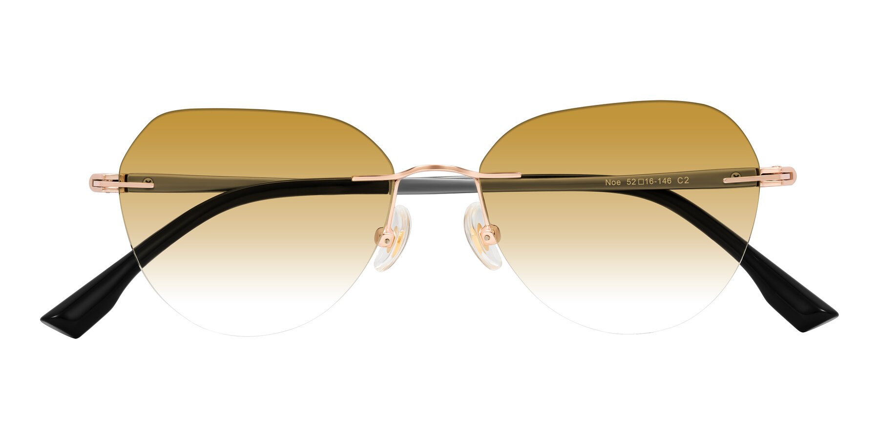 Folded Front of Noe in Rose Gold/Gray with Champagne Gradient Lenses