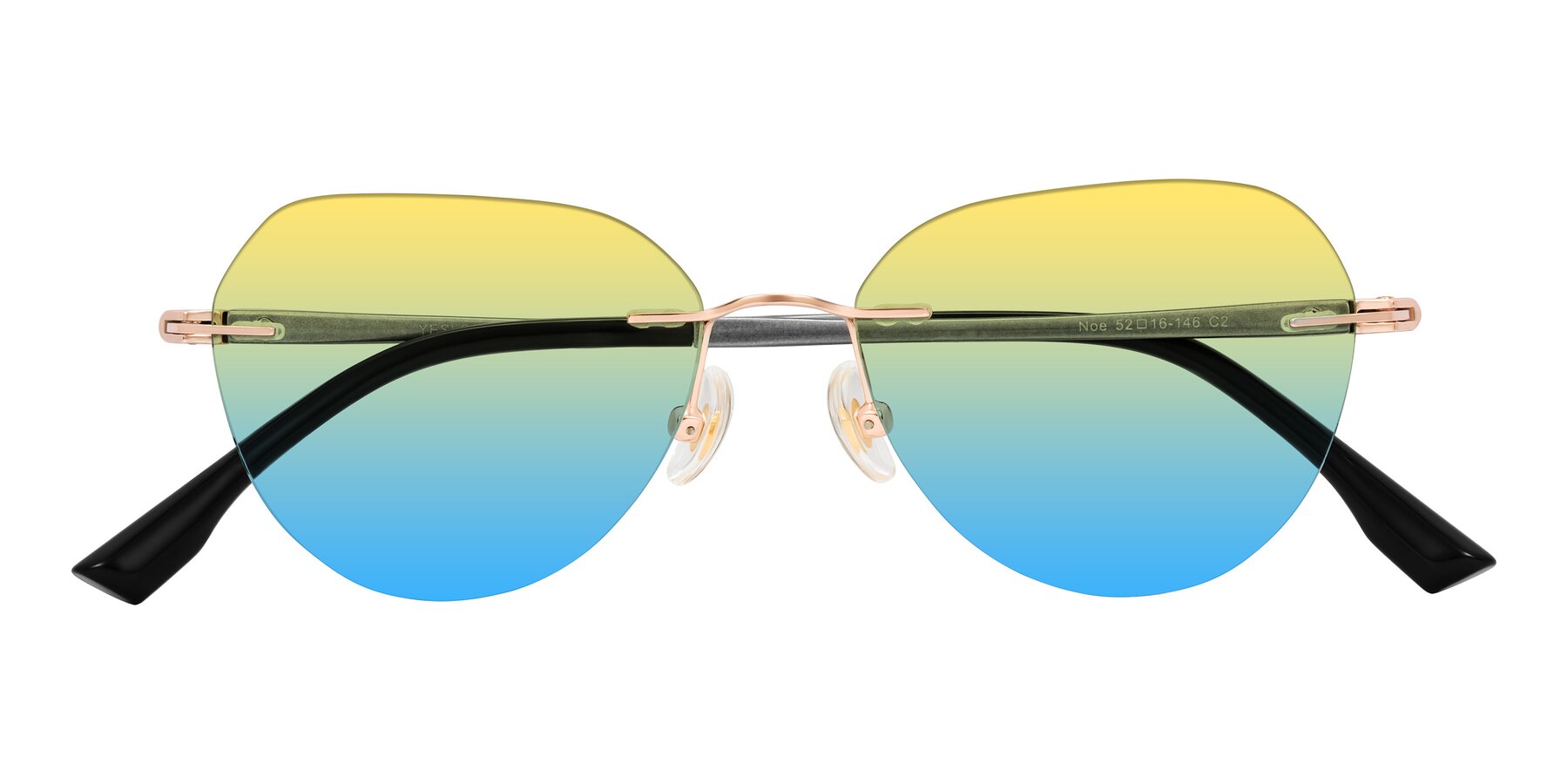 Folded Front of Noe in Rose Gold/Gray with Yellow / Blue Gradient Lenses