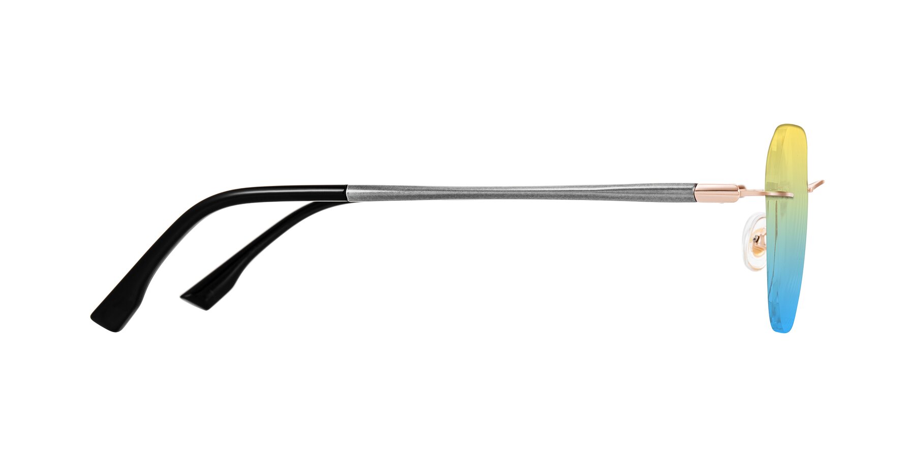 Side of Noe in Rose Gold/Gray with Yellow / Blue Gradient Lenses