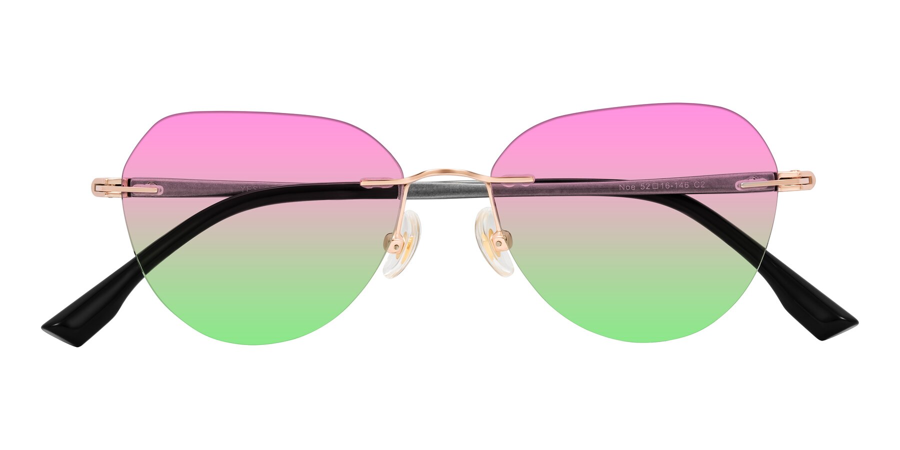 Folded Front of Noe in Rose Gold/Gray with Pink / Green Gradient Lenses