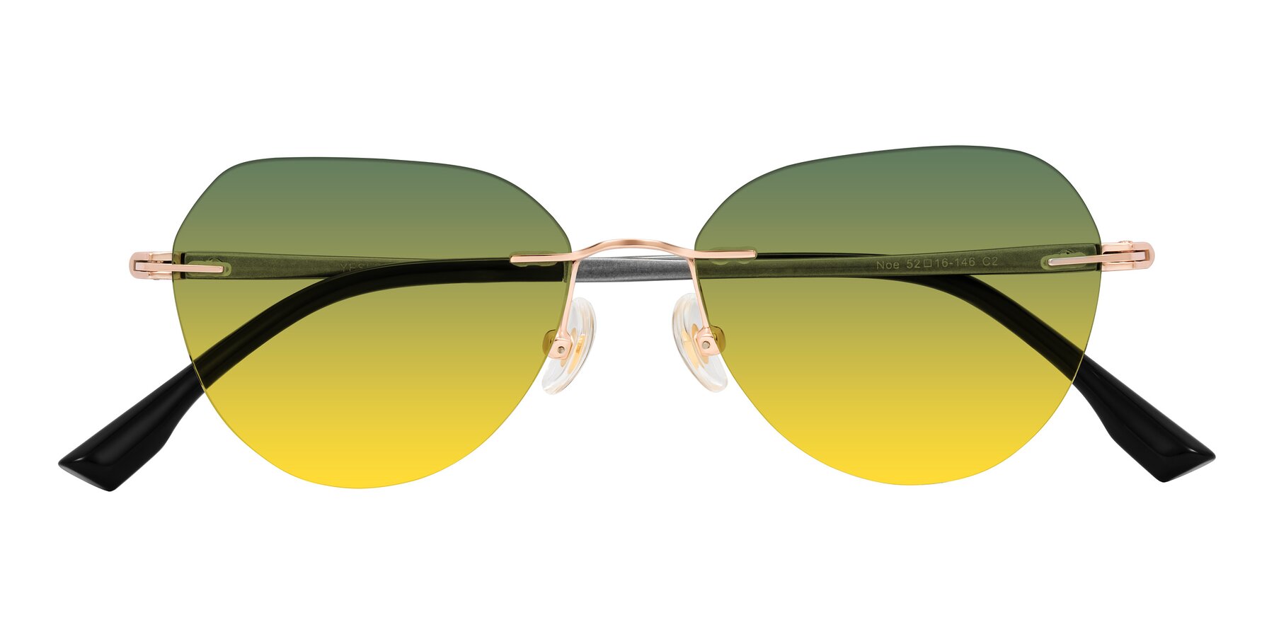 Folded Front of Noe in Rose Gold/Gray with Green / Yellow Gradient Lenses