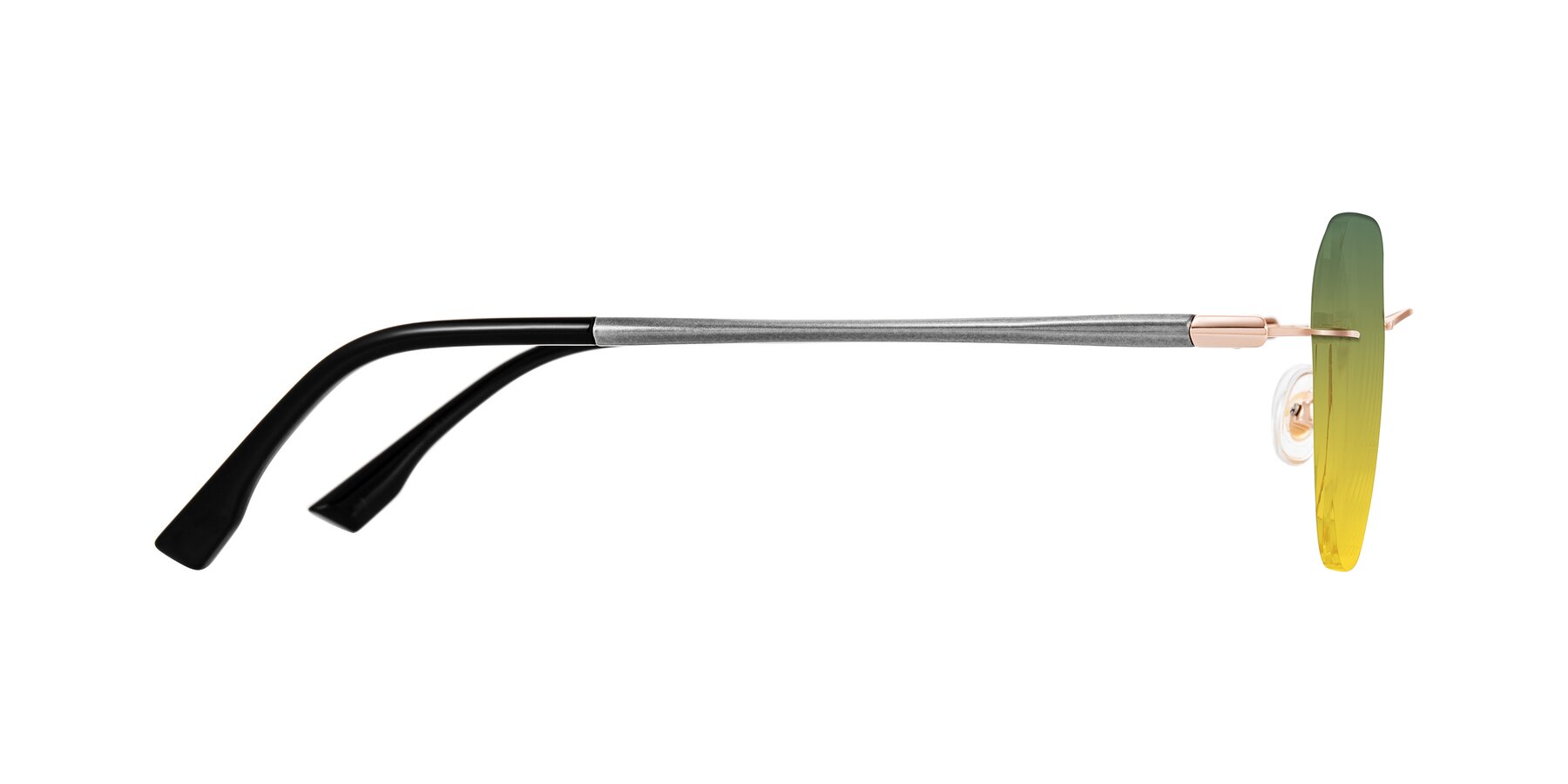 Side of Noe in Rose Gold/Gray with Green / Yellow Gradient Lenses