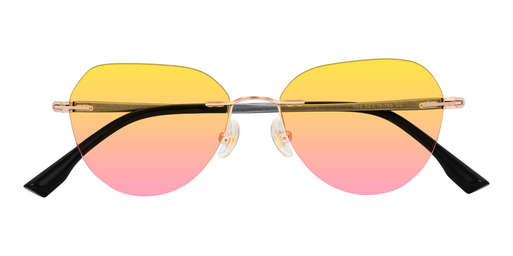 Folded Front of Noe in Rose Gold/Gray with Yellow / Pink Gradient Lenses