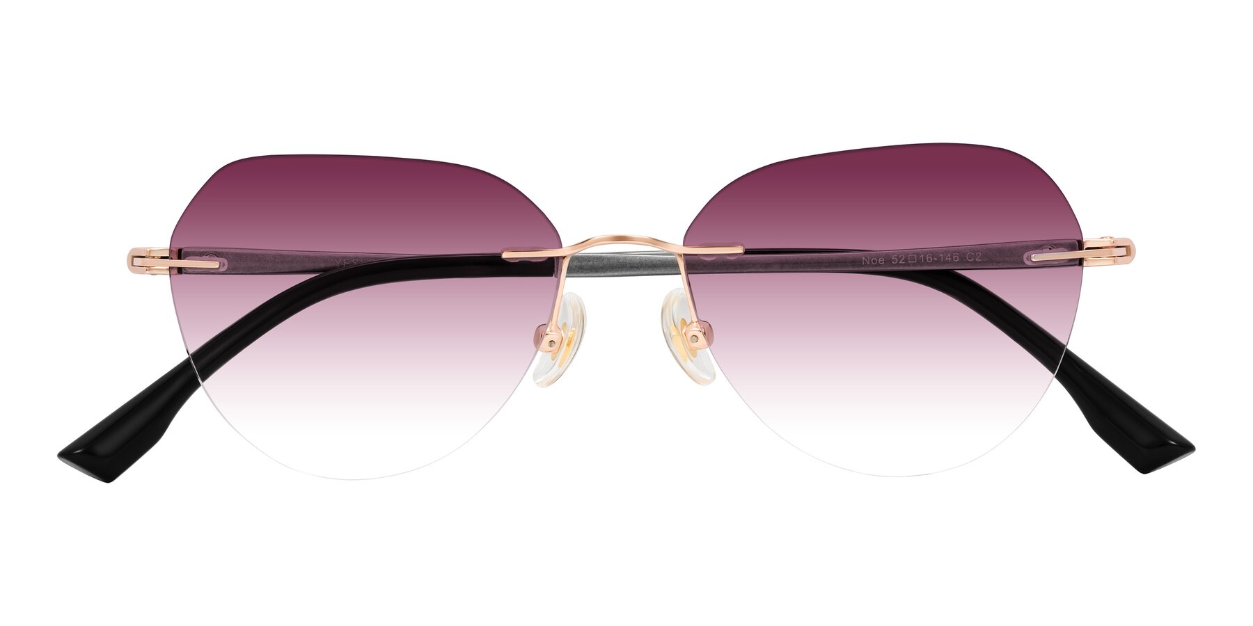 Folded Front of Noe in Rose Gold/Gray with Wine Gradient Lenses