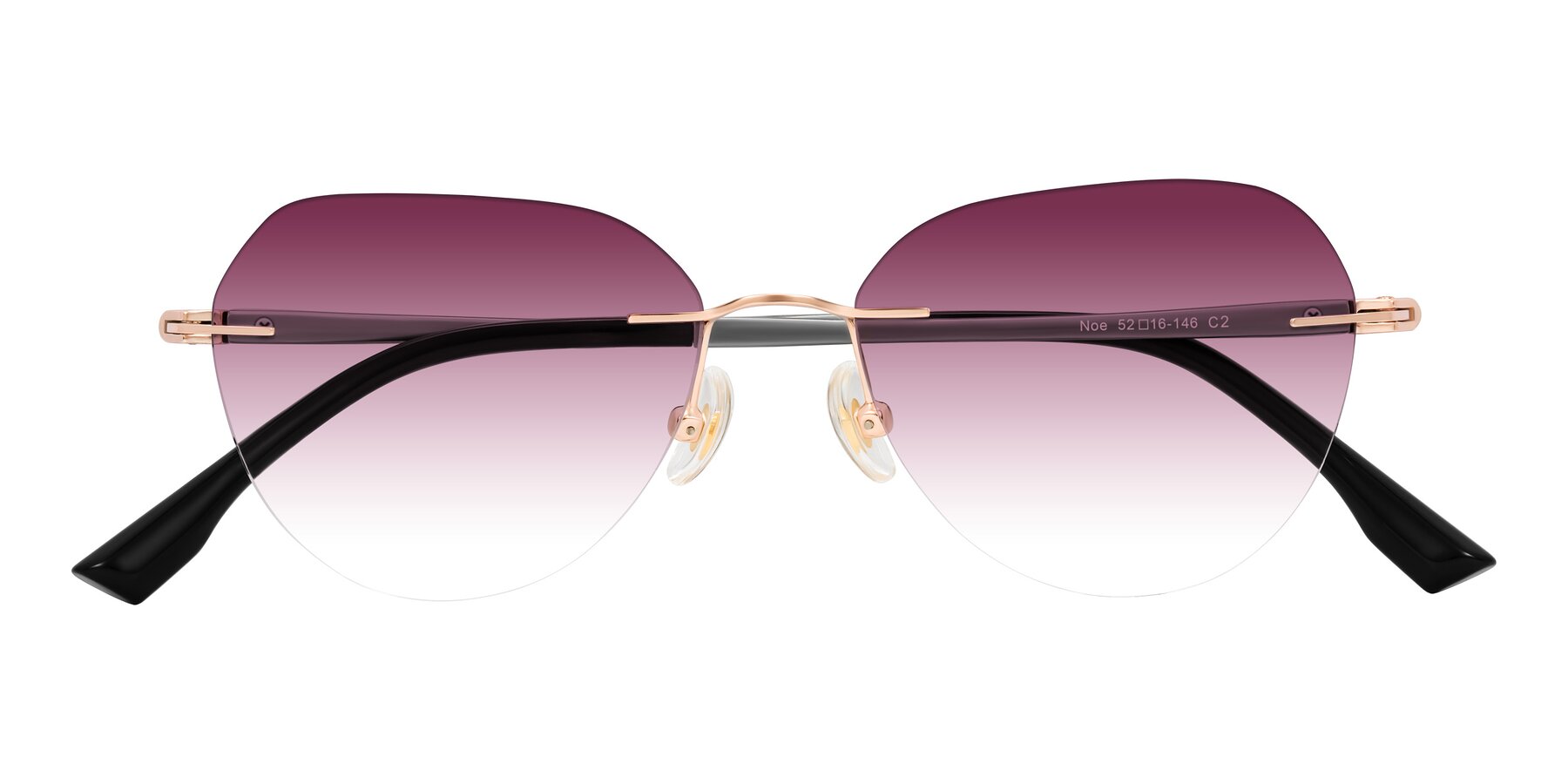 Folded Front of Noe in Rose Gold/Gray with Wine Gradient Lenses