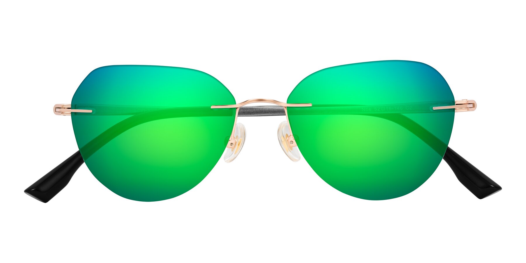 Folded Front of Noe in Rose Gold/Gray with Green Mirrored Lenses