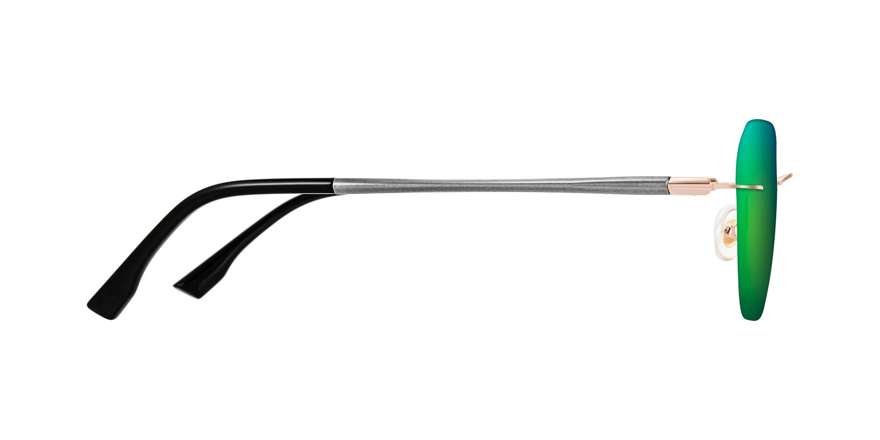 Side of Noe in Rose Gold/Gray with Green Mirrored Lenses