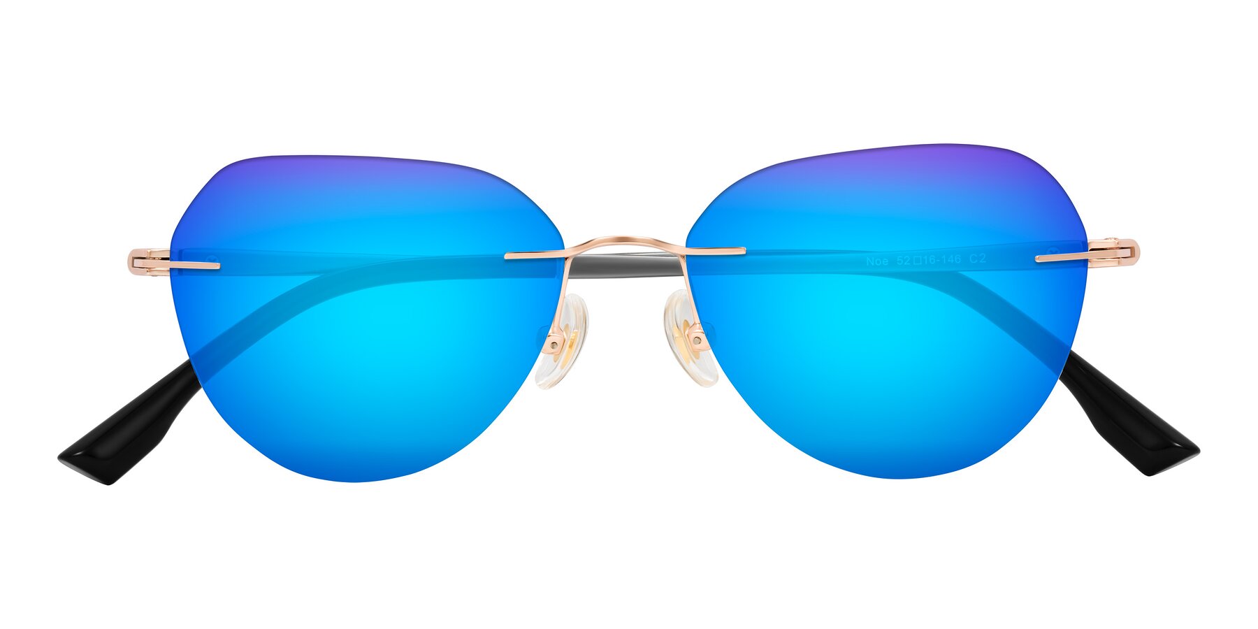 Folded Front of Noe in Rose Gold/Gray with Blue Mirrored Lenses