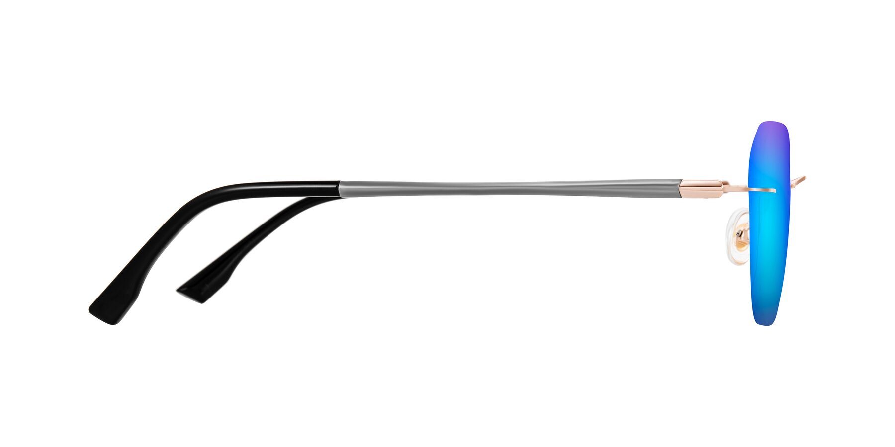 Side of Noe in Rose Gold/Gray with Blue Mirrored Lenses