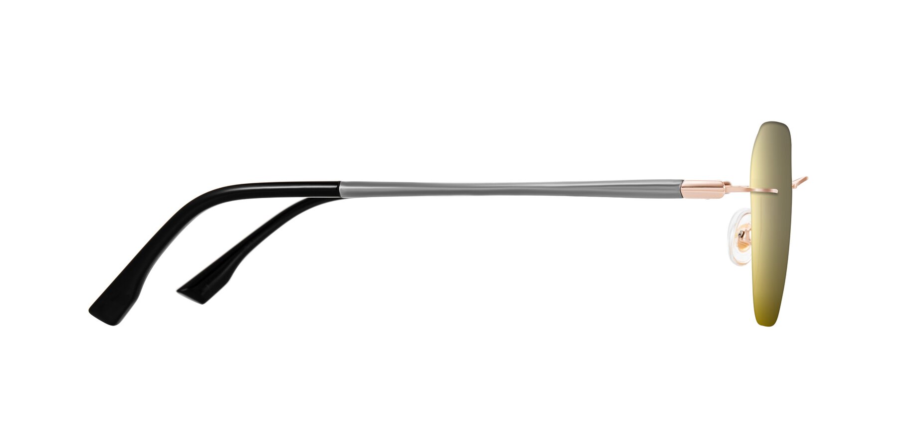 Side of Noe in Rose Gold/Gray with Gold Mirrored Lenses