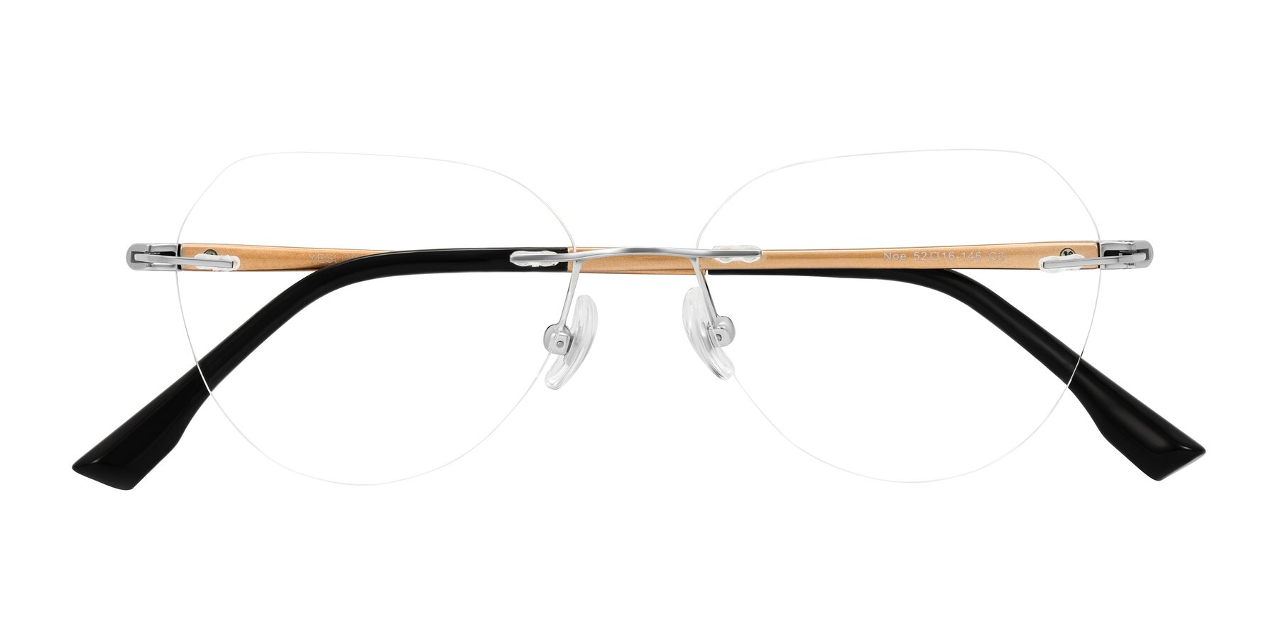Folded Front of Noe in Silver/Brown with Clear Eyeglass Lenses