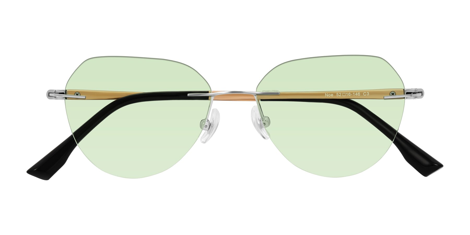 Folded Front of Noe in Silver/Brown with Light Green Tinted Lenses
