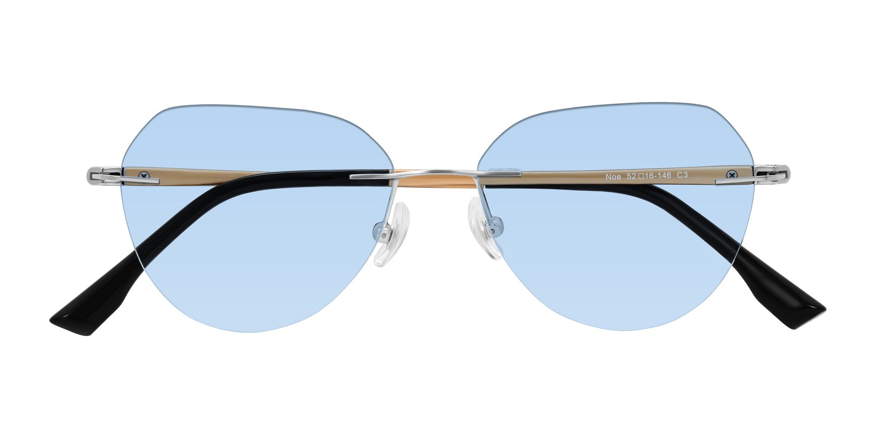Folded Front of Noe in Silver/Brown with Light Blue Tinted Lenses