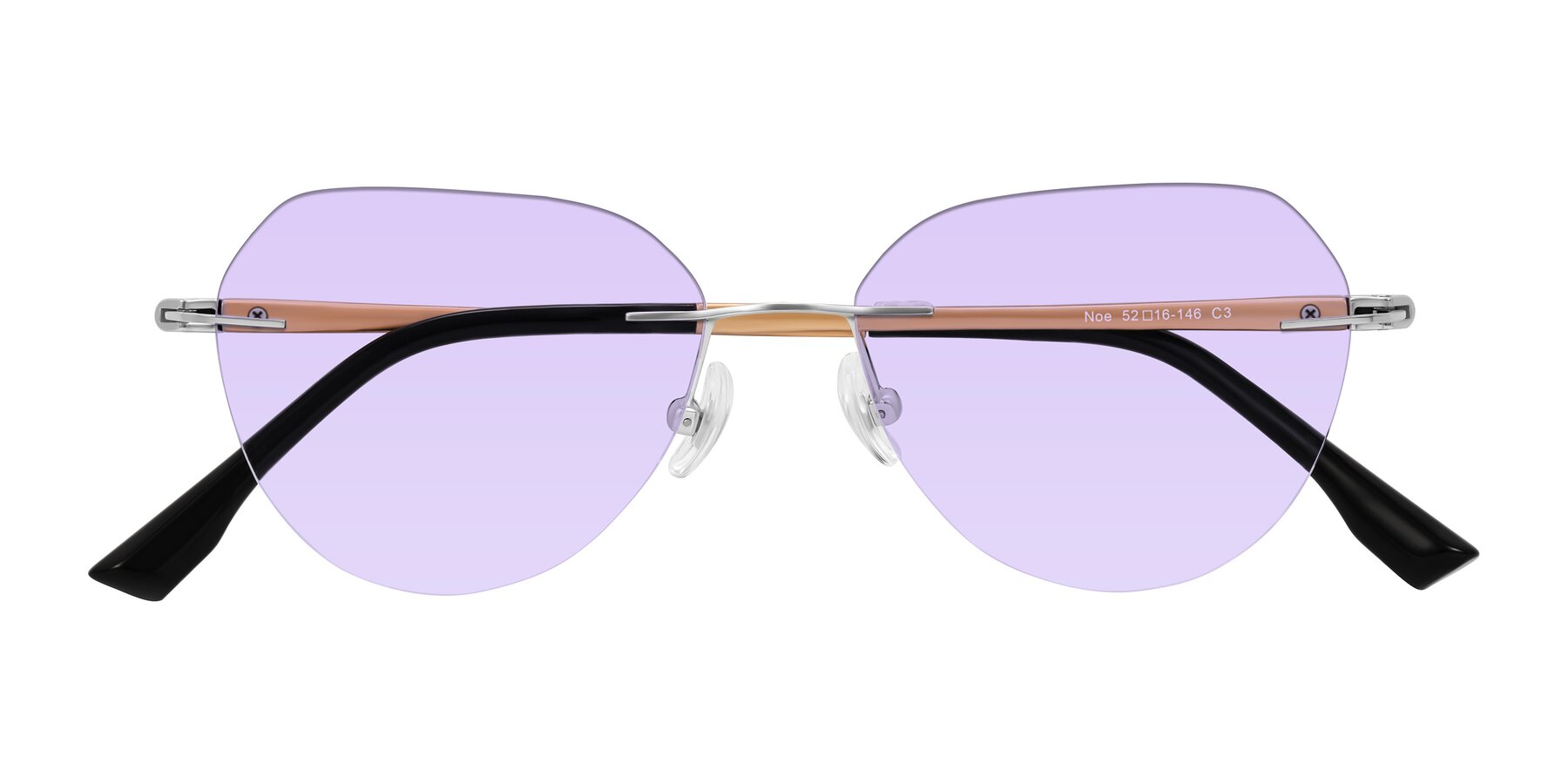 Folded Front of Noe in Silver/Brown with Light Purple Tinted Lenses